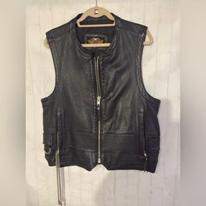 VINTAGE Harley Davidson Vest Jacket Mens Large Black Leather Biker Motorcycle